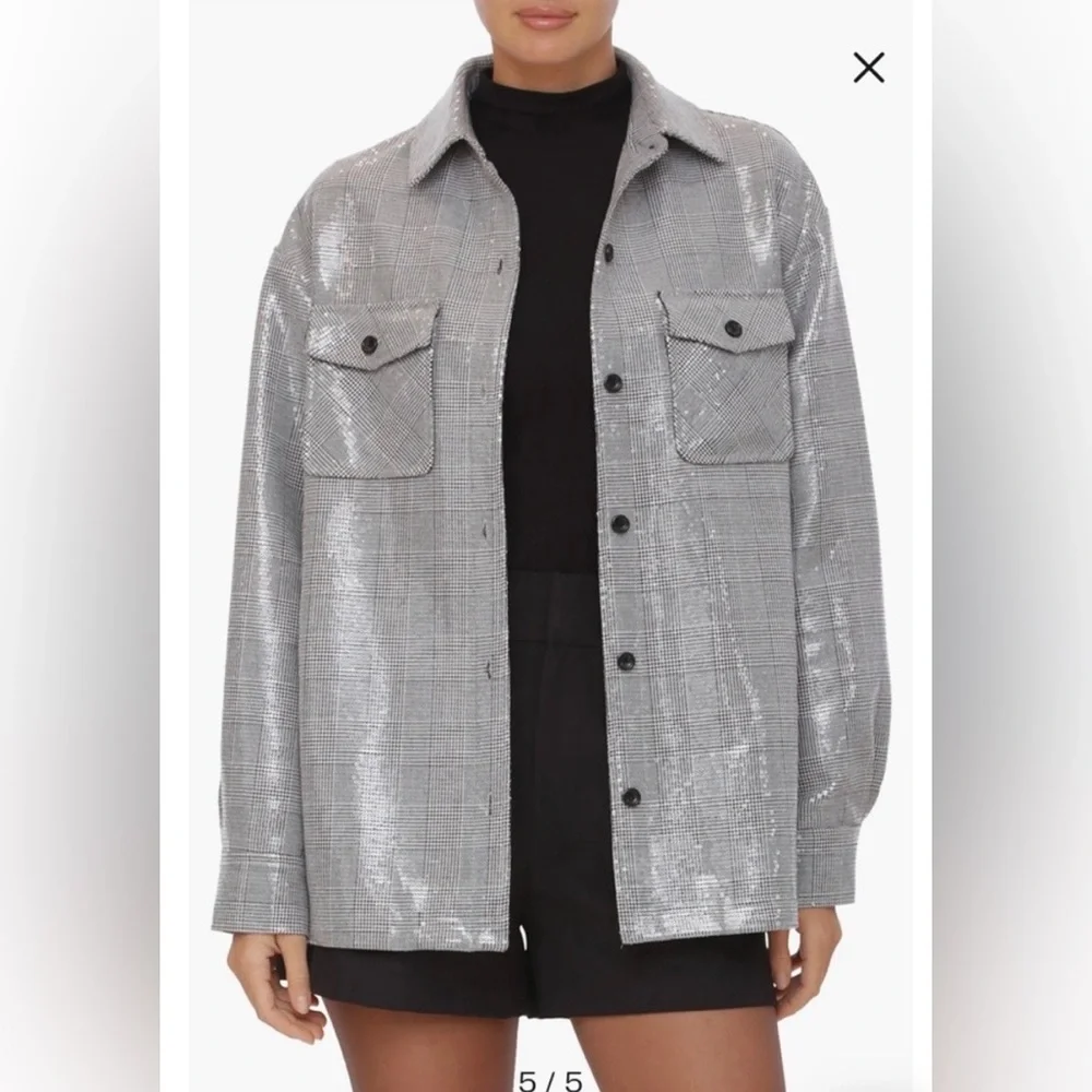 Avec Les Filles Sequin Plaid Shirt Jacket - Picture 3 of 12